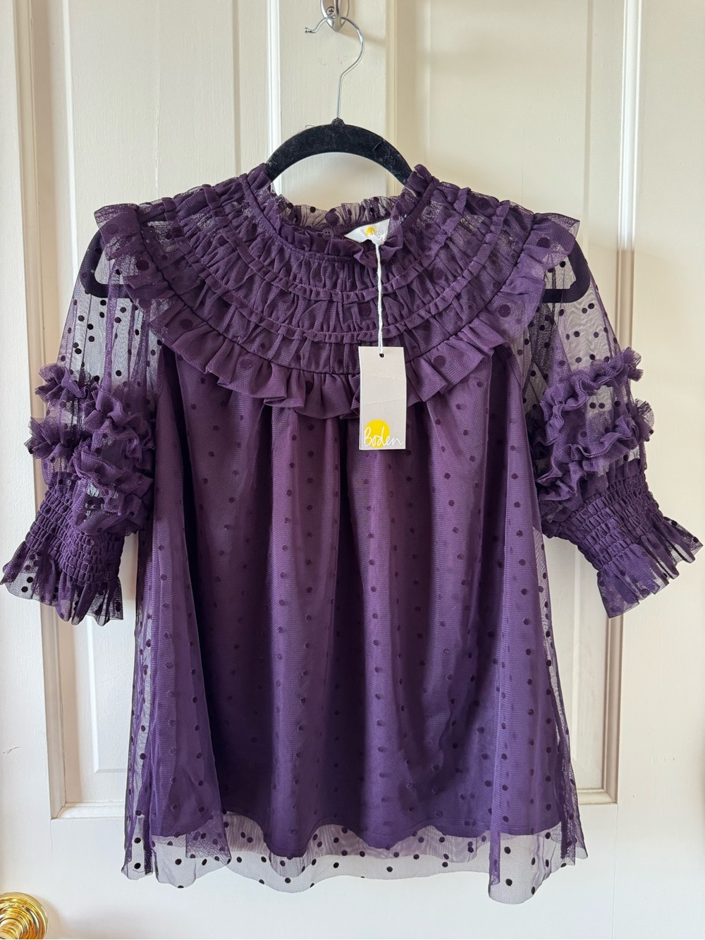 Boden Puff sleeve, ruffles top, size 8 NWT